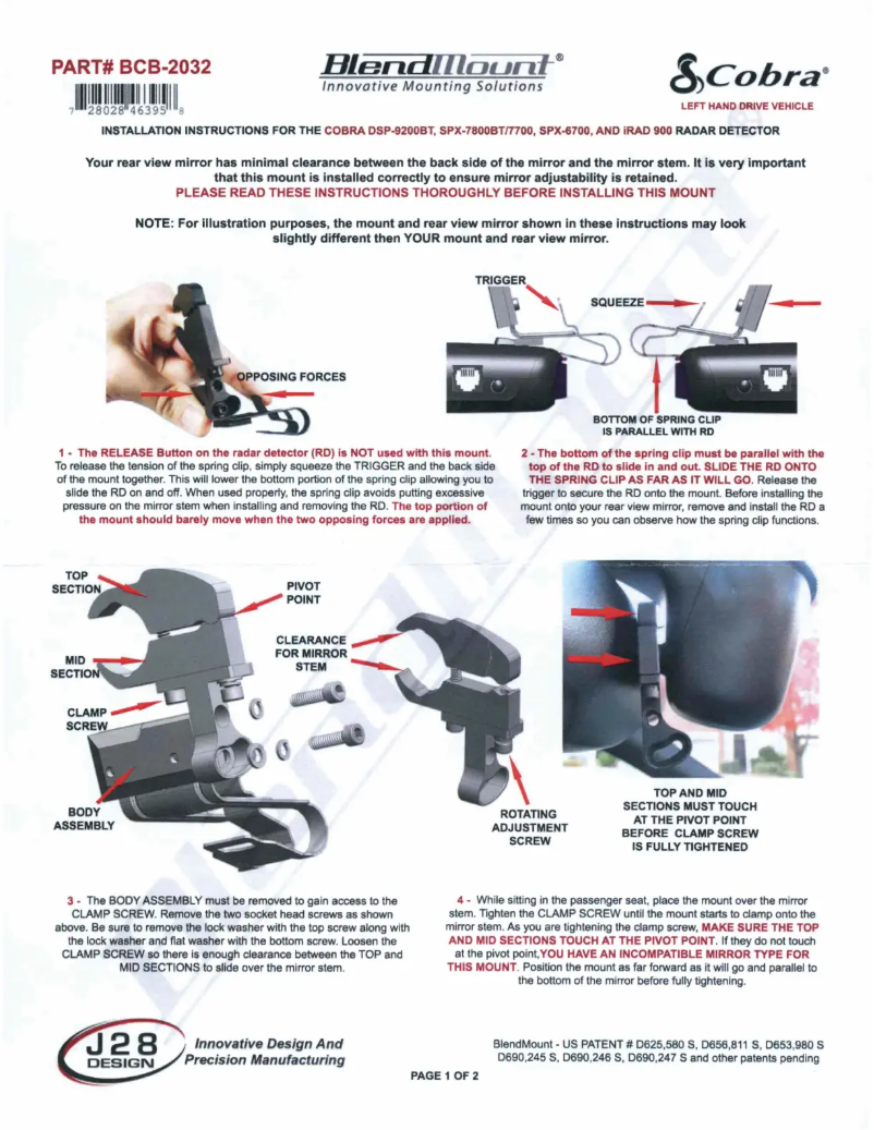 Page 1 de la notice Manuel utilisateur BlendMount BCB-2032