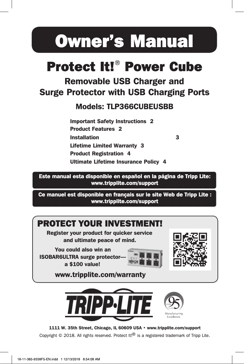 Page 1 de la notice Manuel utilisateur Tripp Lite Protect It! TLP366CUBEUSBB