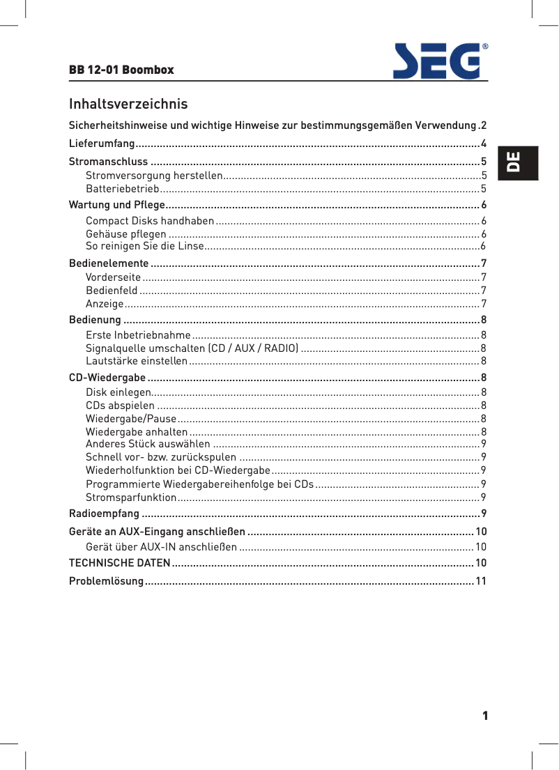 Page 1 de la notice Manuel utilisateur Siemens BB 12-01