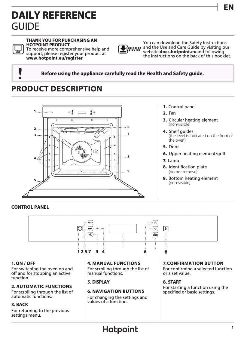 Página 1 del manual Manual de usuario Hotpoint SI6 874 SH IX