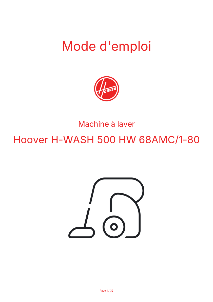 Page n°1 - Mode d'emploi Hoover H-WASH 500 HW 68AMC/1-80