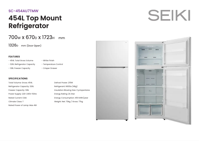 Image de la première page du manuel de l'appareil SC-454AU7TMW