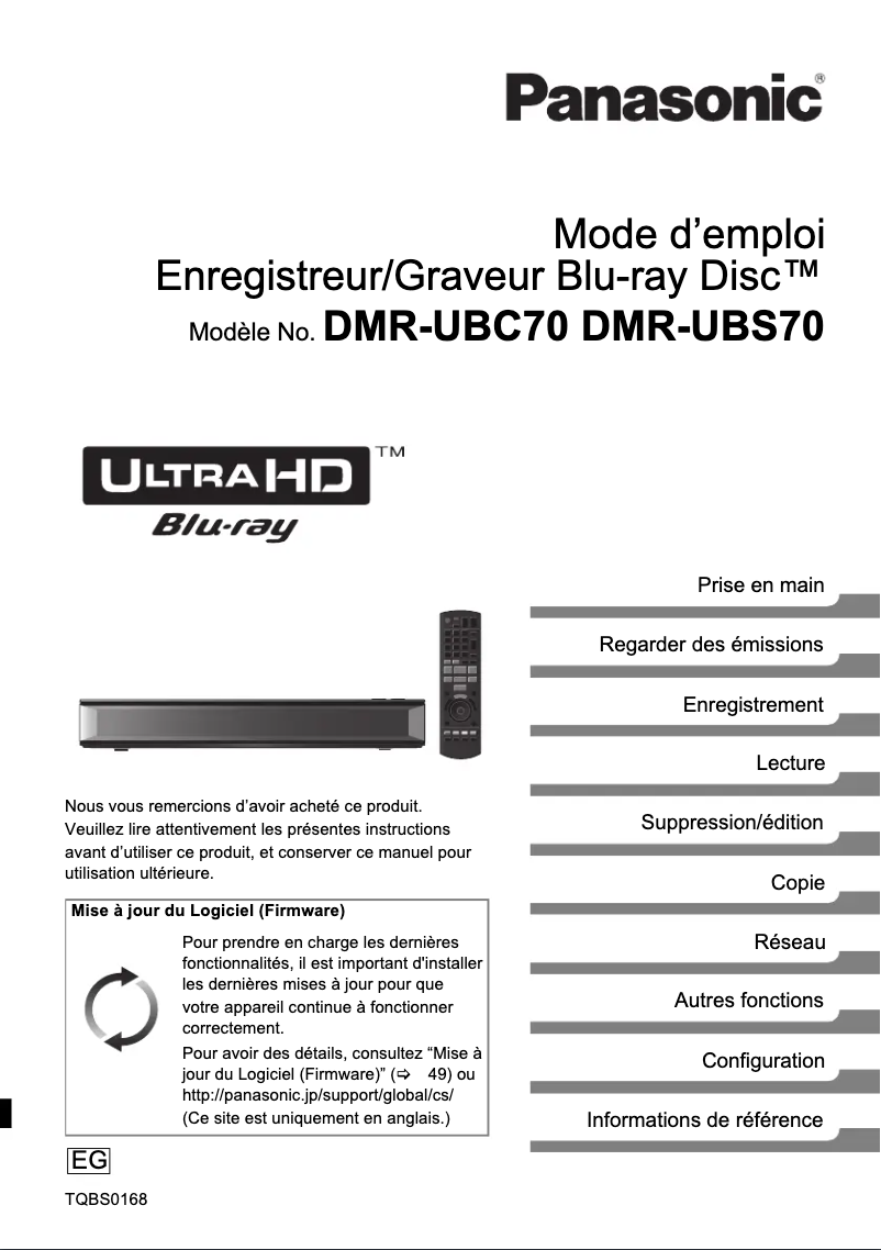 Page n°1 - Manuel utilisateur Panasonic DMR-UBS70