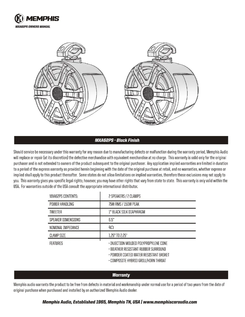 Page n°1 - Manuel utilisateur Memphis Audio MXA62PS