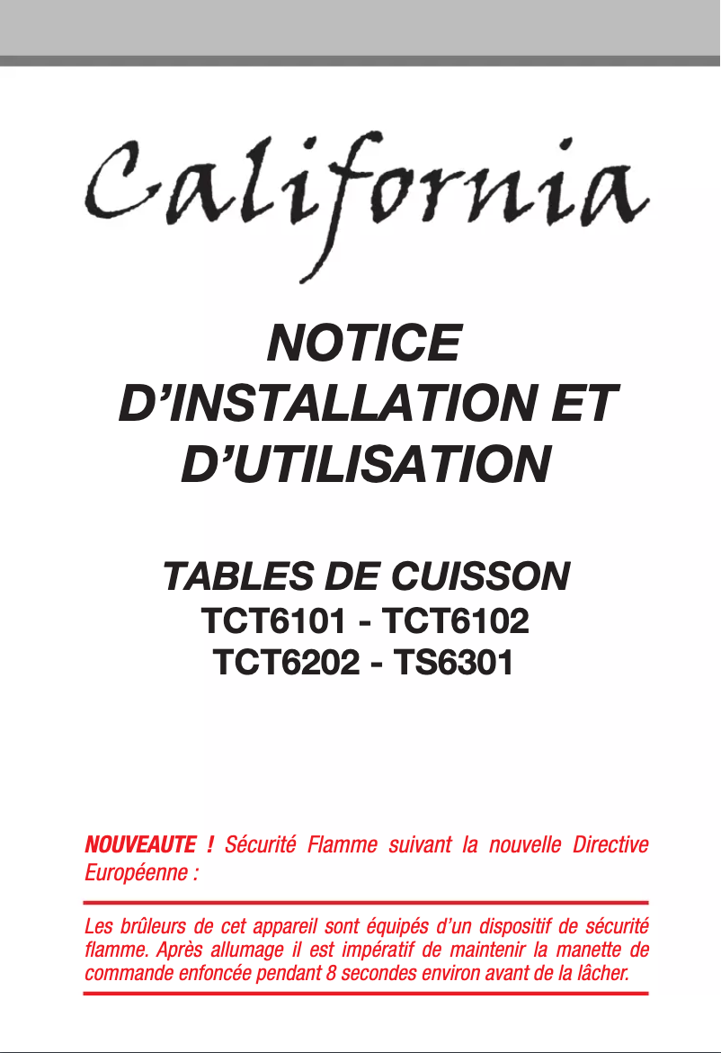 Page 1 de la notice Manuel utilisateur California TCT6202XCA