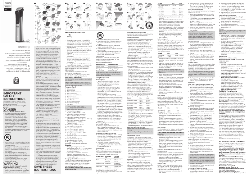 Image de la première page du manuel de l'appareil Norelco MG9510