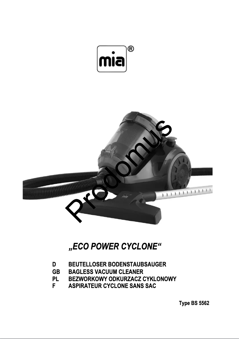 Page n°1 - Manuel utilisateur Mia Eco Power Cyclone BS 5562