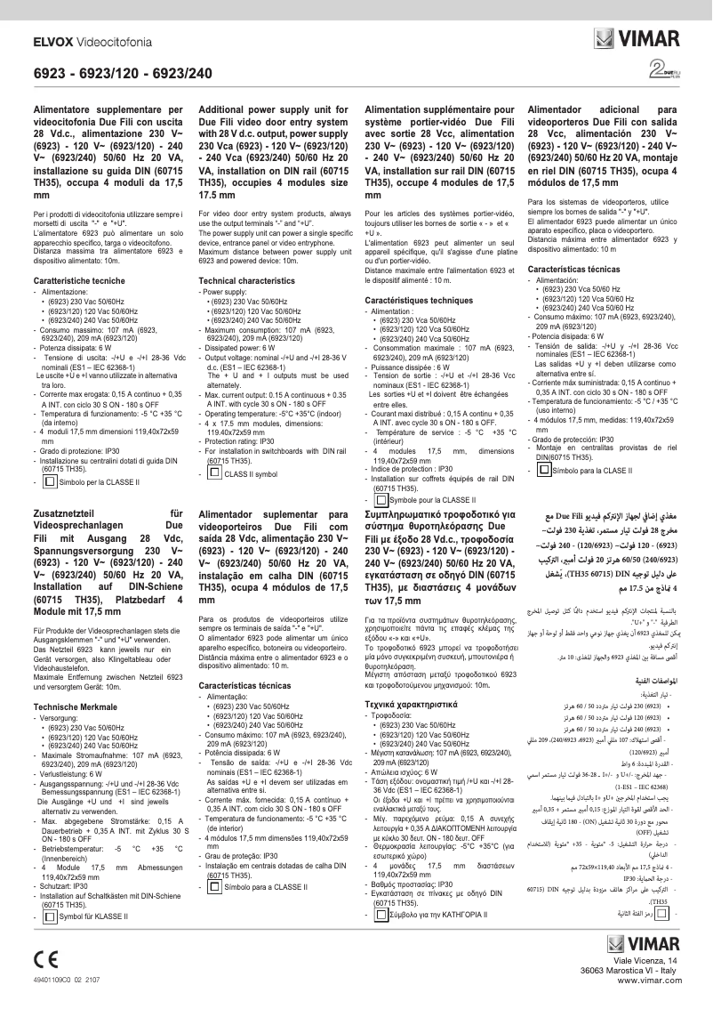 Image de la première page du manuel de l'appareil ELVOX 6923/120