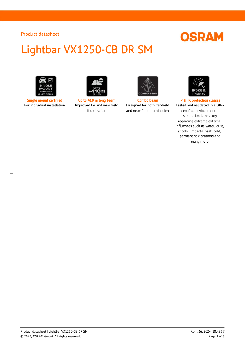 Image de la première page du manuel de l'appareil LEDriving Lightbar VX1250-CB SR SM