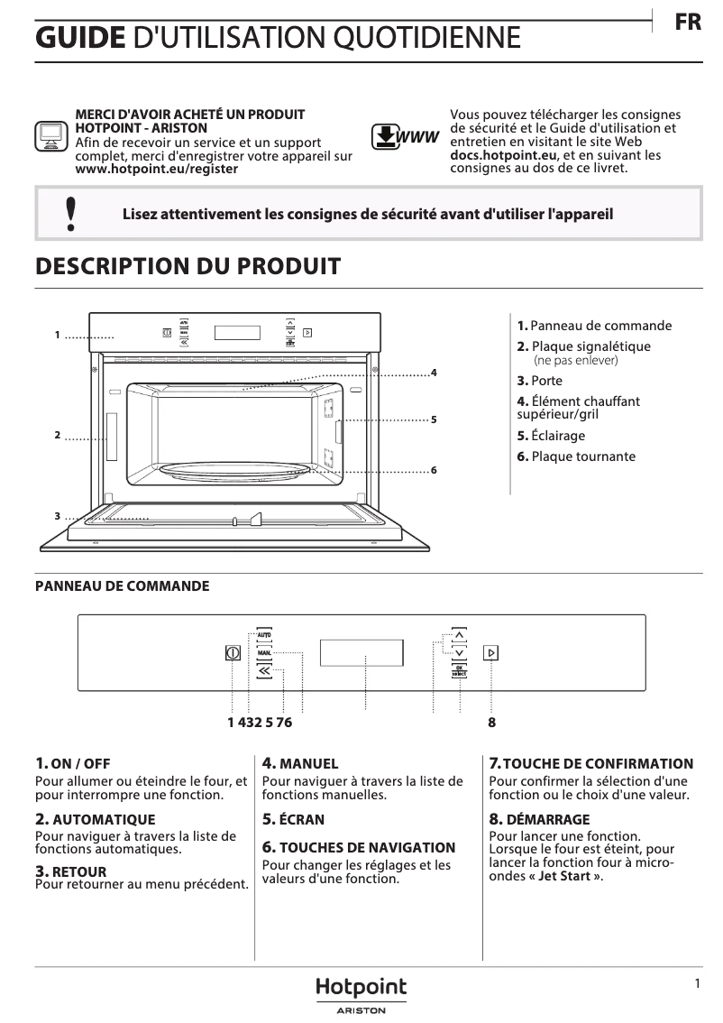 Page n°1 - Manuel utilisateur Hotpoint MD 773 IX HA