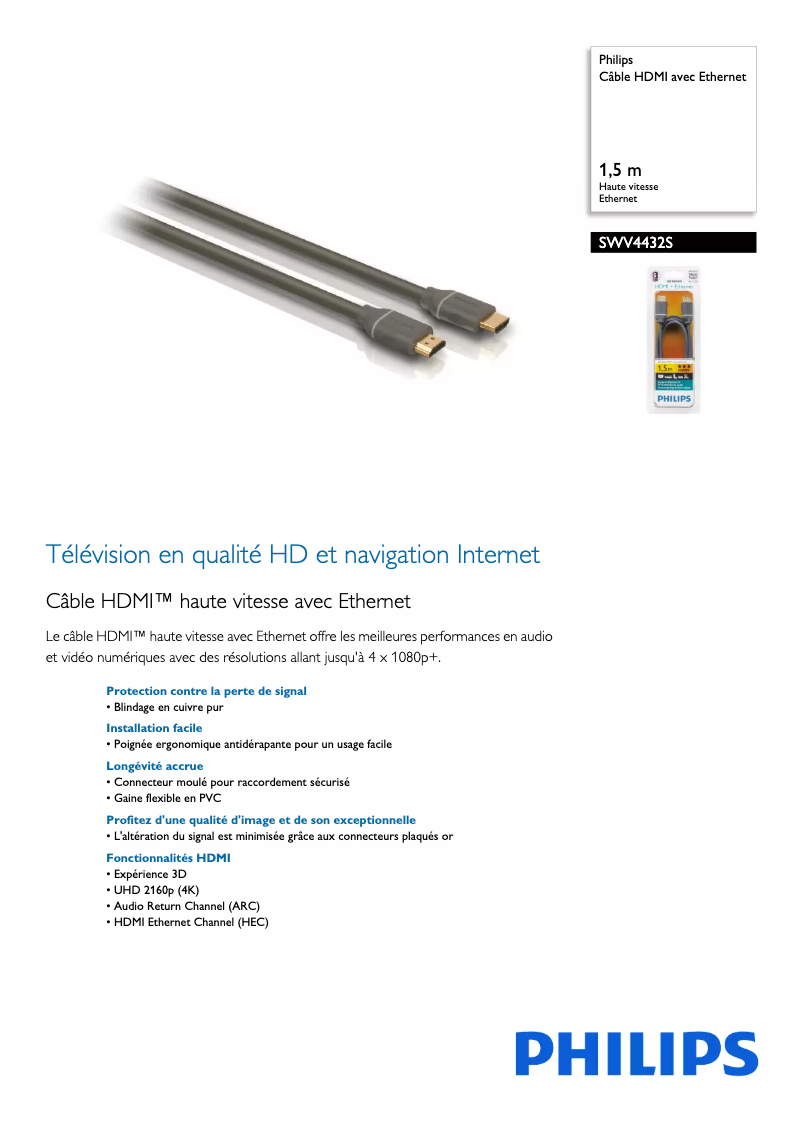 Page 1 de la notice Fiche technique Philips SWV4432S