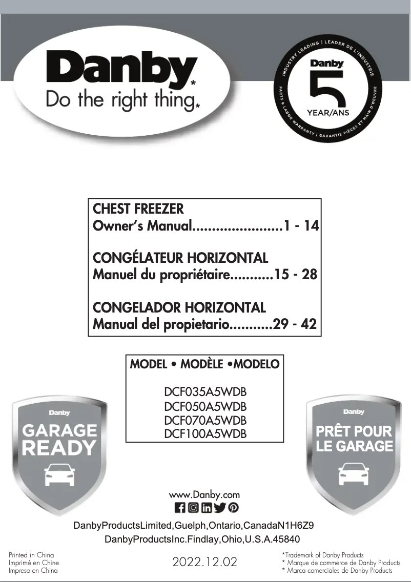 Page n°1 - Manuel utilisateur Danby DCF070A5WDB