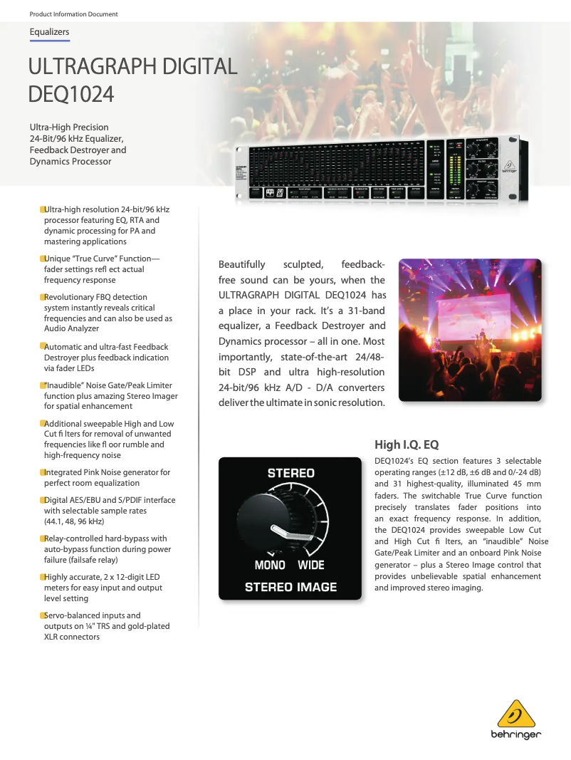 Page 1 de la notice Fiche technique Behringer DEQ1024