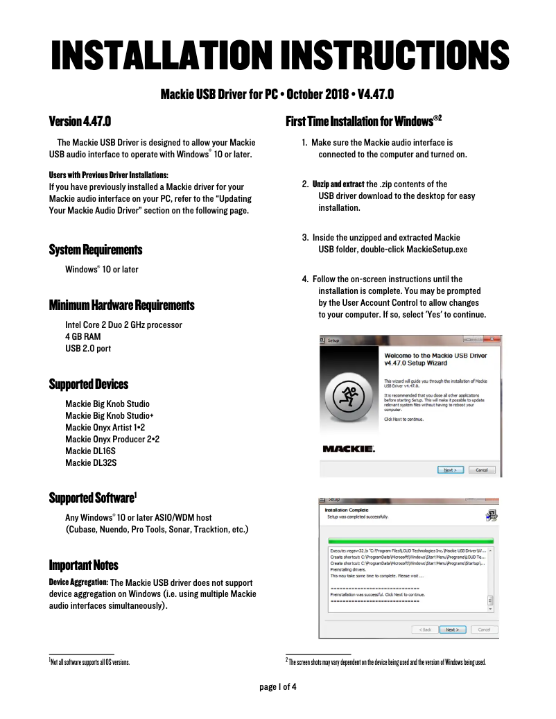 Page 1 de la notice Guide d'installation Mackie Pro FX22 v3