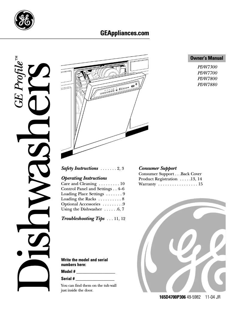 Image de la première page du manuel de l'appareil PDW7300JBB