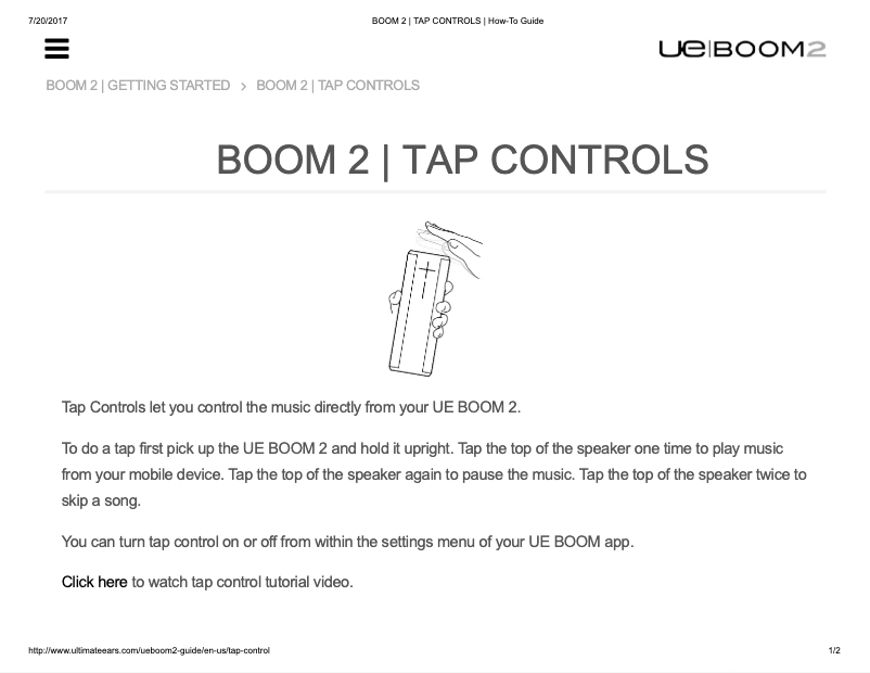 Page 1 de la notice Manuel utilisateur Ultimate Ears Boom 2