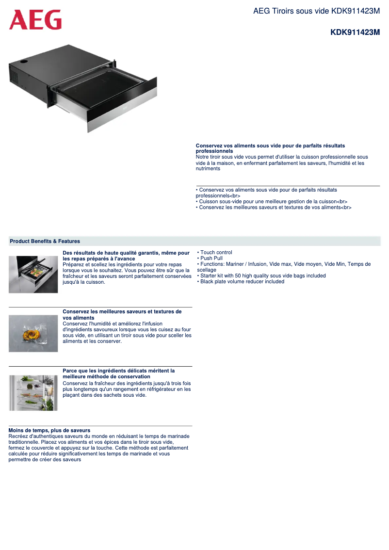Page 1 de la notice Dessin technique AEG KDK911423M