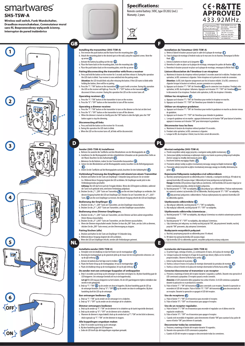 Image de la première page du manuel de l'appareil SH5-TSW-A
