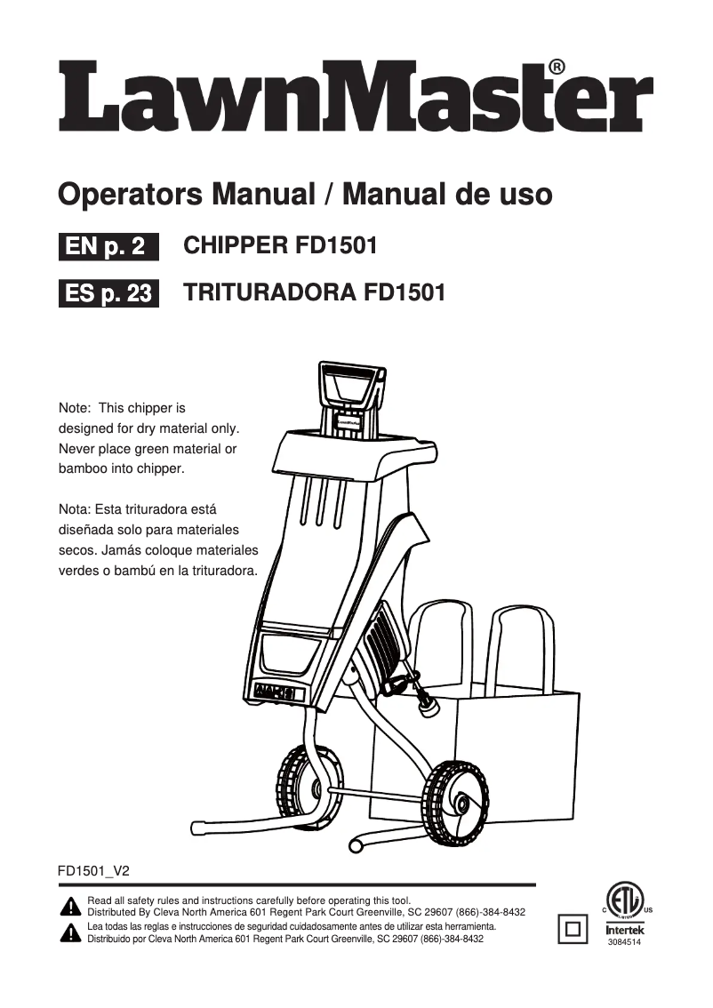 Page n°1 - Manuel utilisateur LawnMaster FD1501