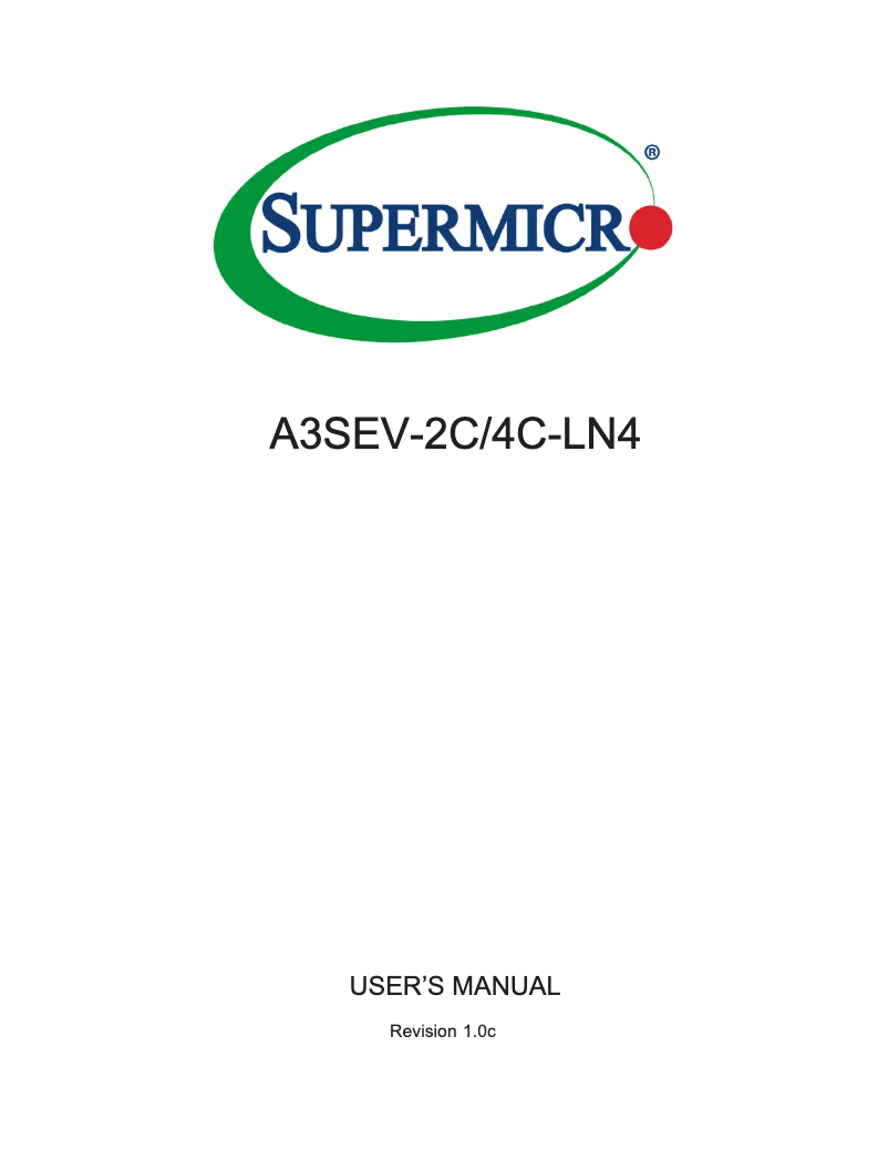 Page 1 de la notice Manuel utilisateur Supermicro A3SEV-4C-LN4