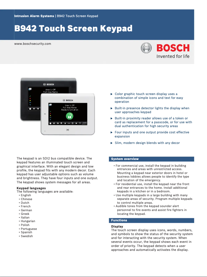 Page n°1 - Manuel utilisateur Bosch B942W