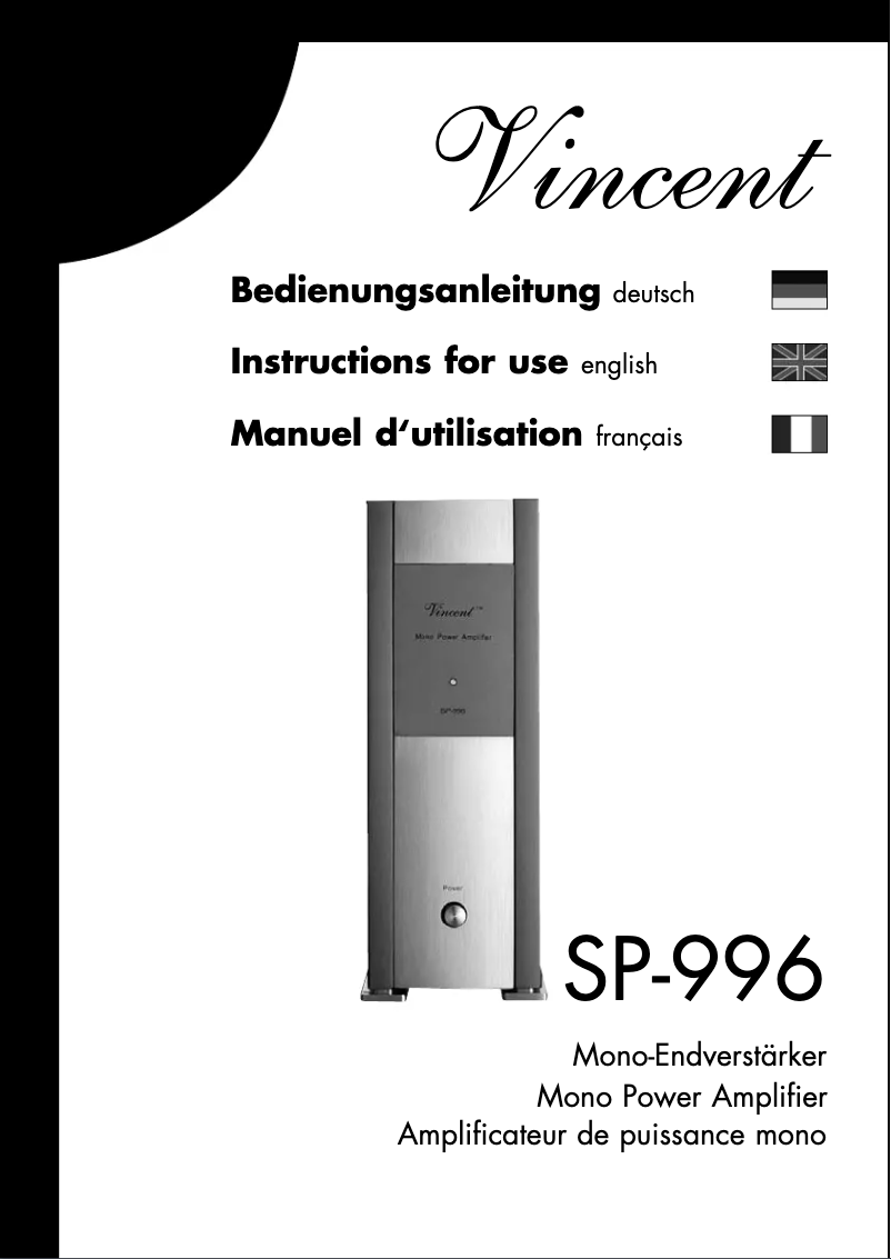 Page n°1 - Manuel utilisateur Vincent SP-996