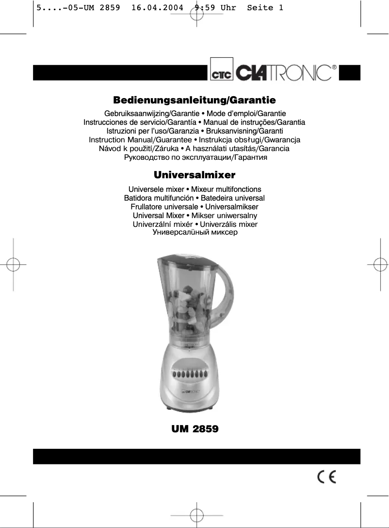 Page 1 de la notice Manuel utilisateur Clatronic UM 2859