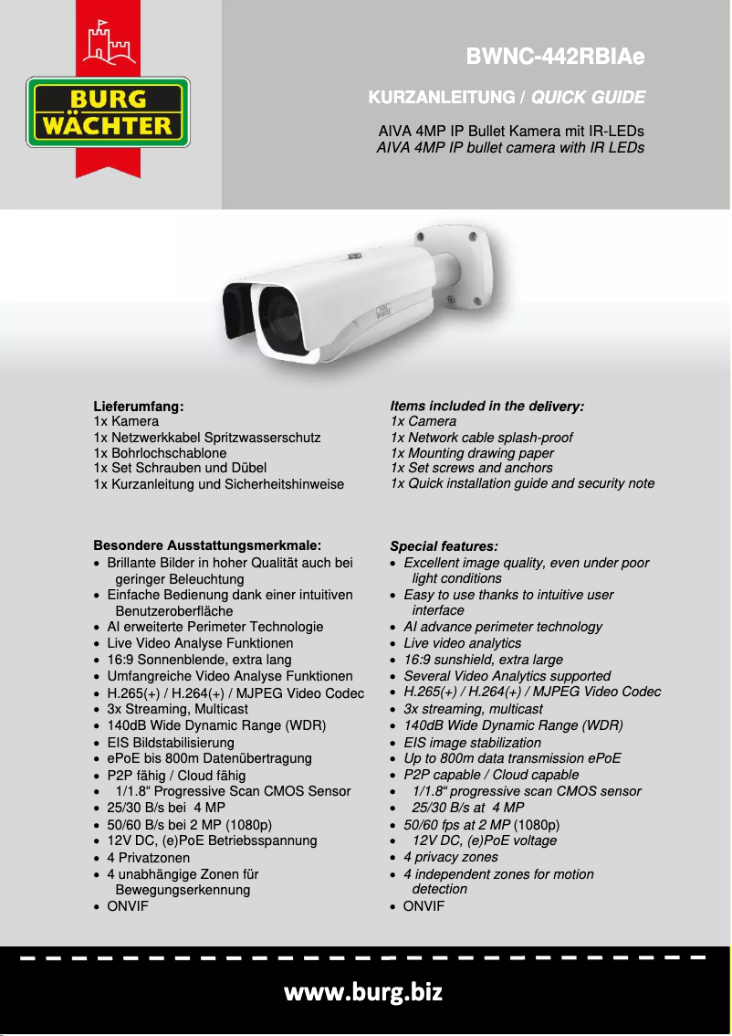 Page 1 de la notice Manuel utilisateur Burg Wächter BWNC-442RDIAEH