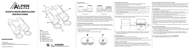 Page 1 de la notice Manuel utilisateur Alpen Optics Shasta Ridge