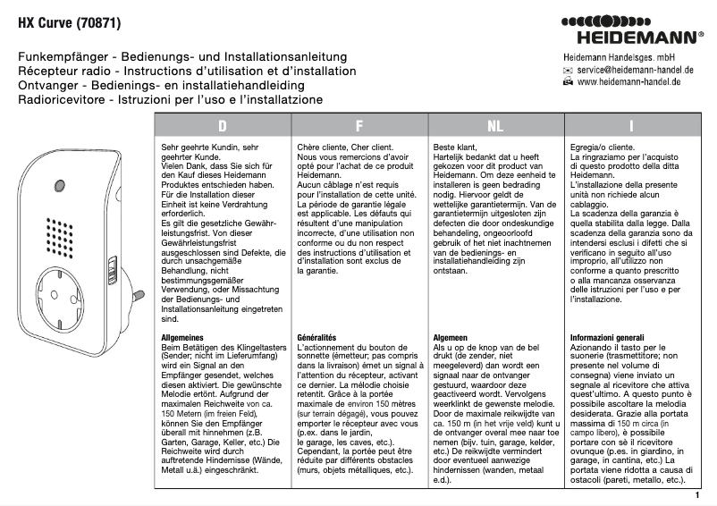 Page 1 de la notice Manuel utilisateur Heidemann 70871