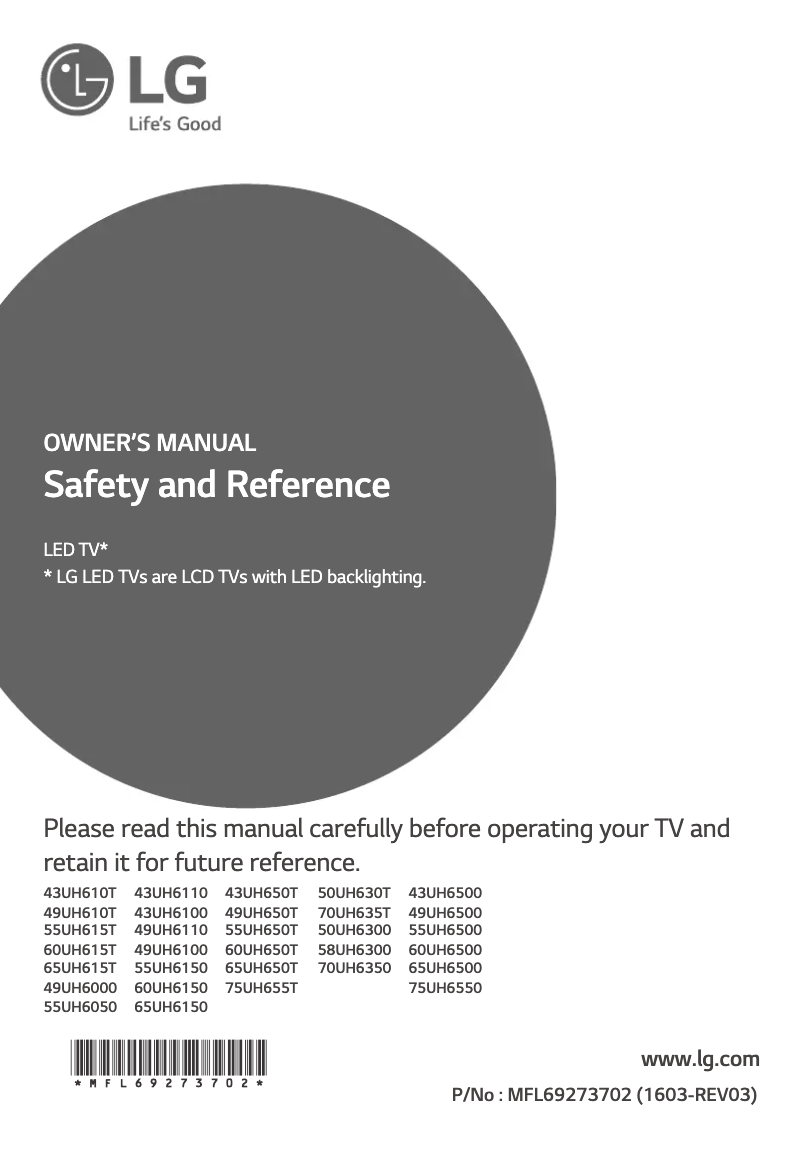 Page 1 de la notice Manuel utilisateur LG 50UH630T