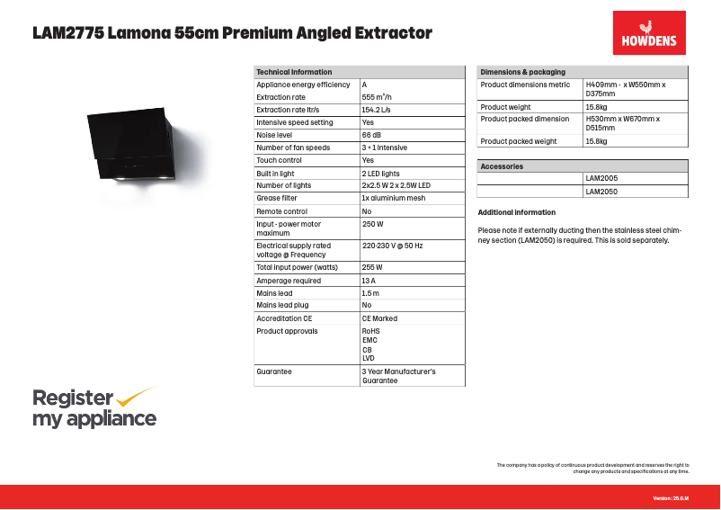 Page n°1 - Fiche technique Lamona LAM2775