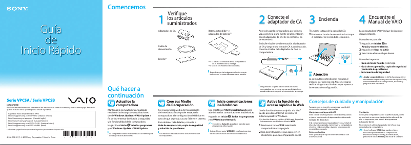 Page n°1 - Guide d'installation Sony Vaio VPCSA22GX
