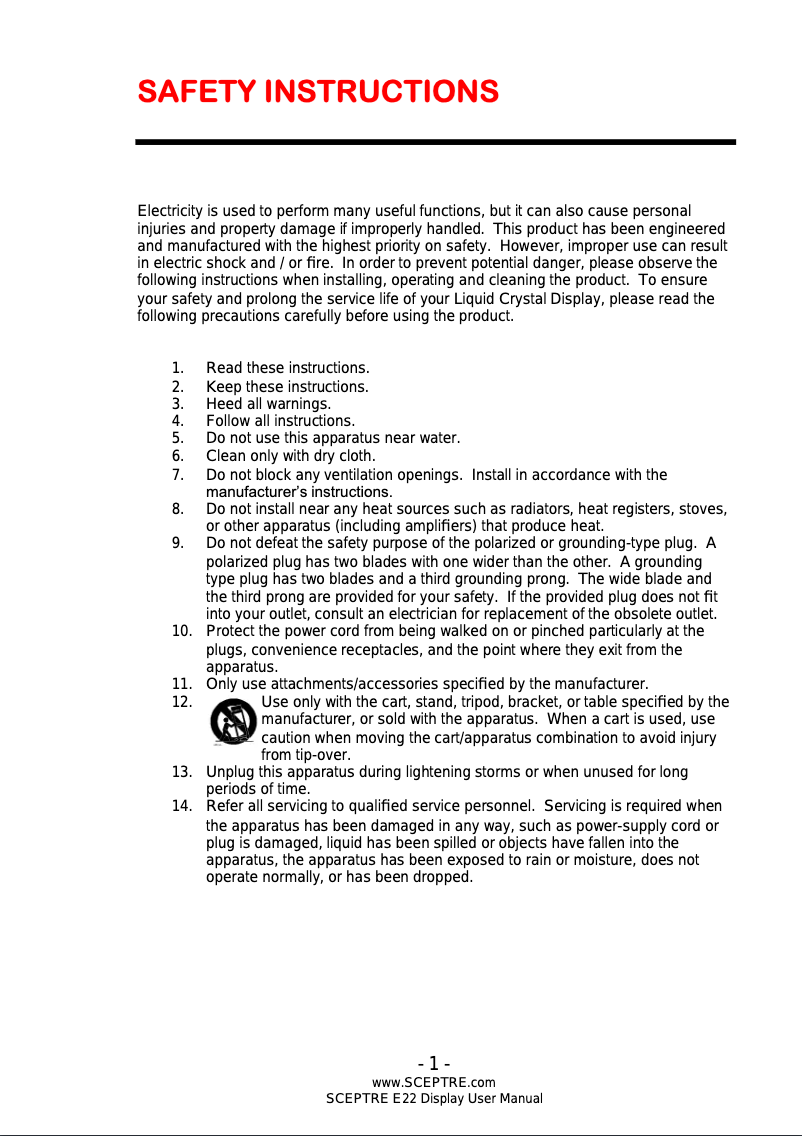 Page n°1 - Manuel utilisateur Sceptre E225W-19203R