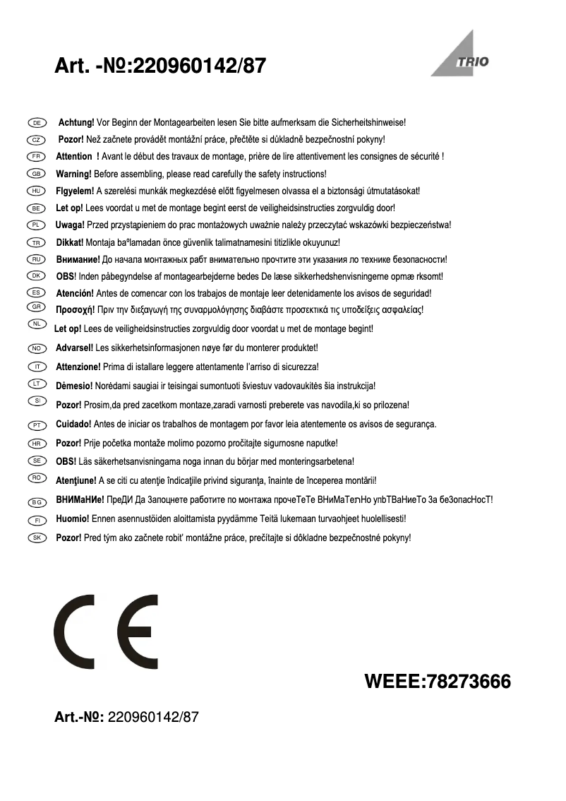 Page 1 de la notice Manuel utilisateur Trio Lighting Harlem 220960142