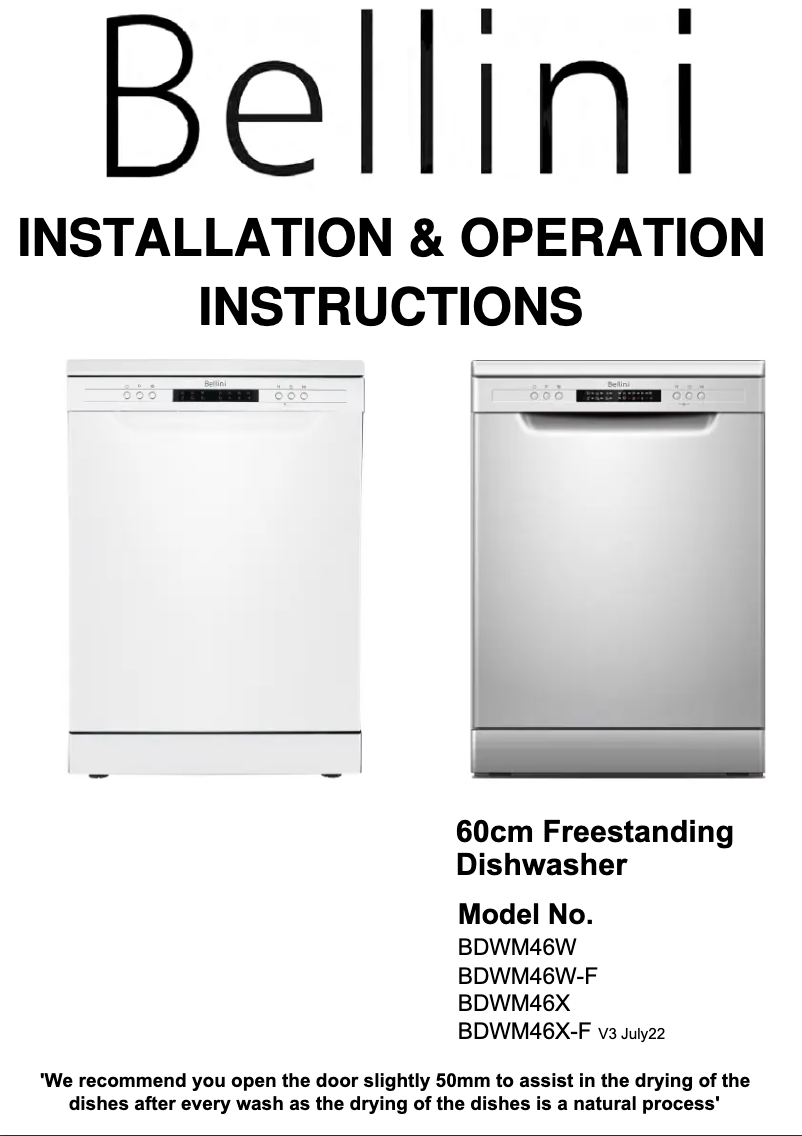 Page 1 de la notice Manuel utilisateur Bellini BDWM46X