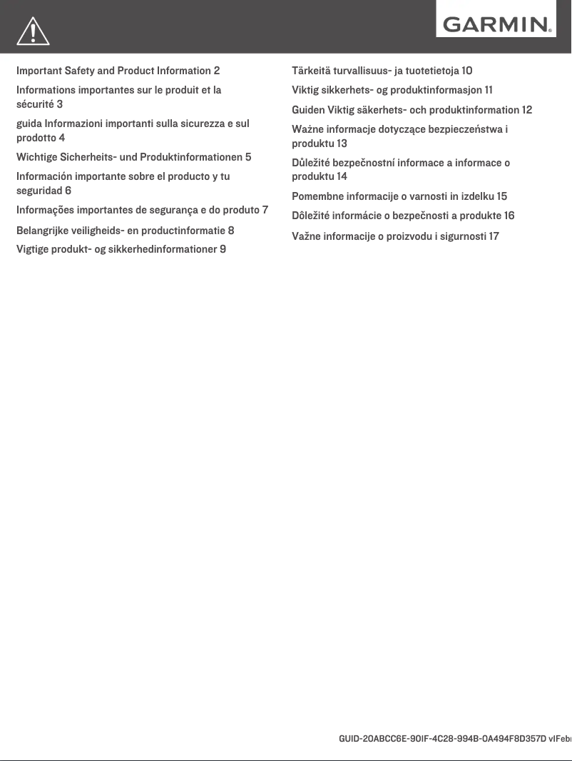 Page 1 de la notice Instructions de sécurité Garmin RV 9