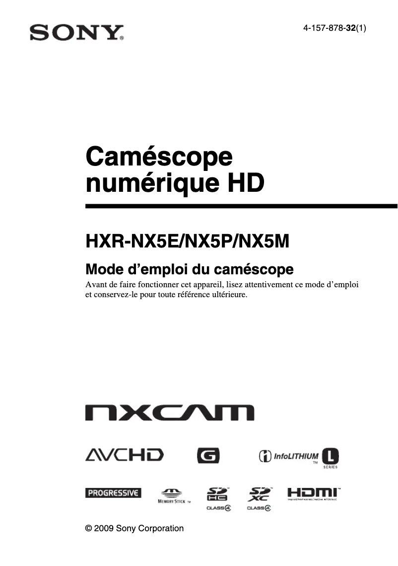 Image de la première page du manuel de l'appareil HXR-NX5E