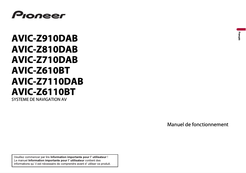 Image de la première page du manuel de l'appareil AVIC-Z610BT