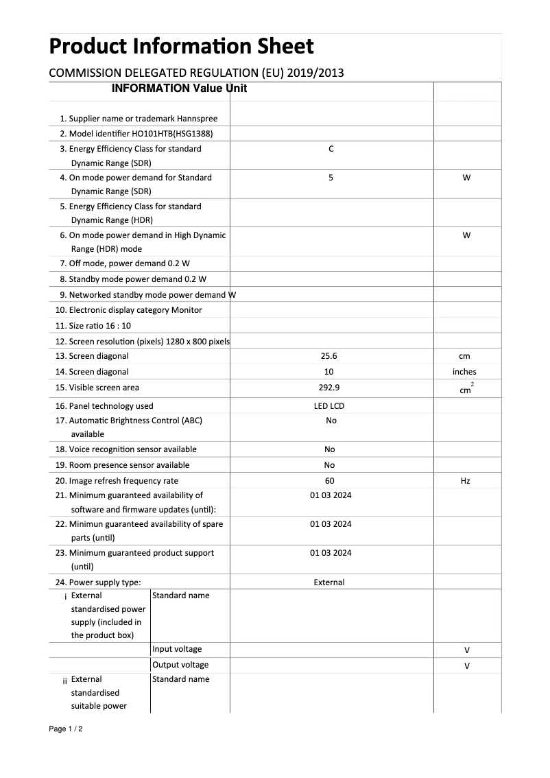 Page 1 de la notice Manuel utilisateur Hannspree HO 101 HTB