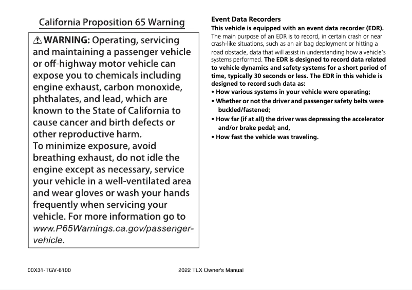 Page 1 de la notice Manuel utilisateur Acura TLX (2022)