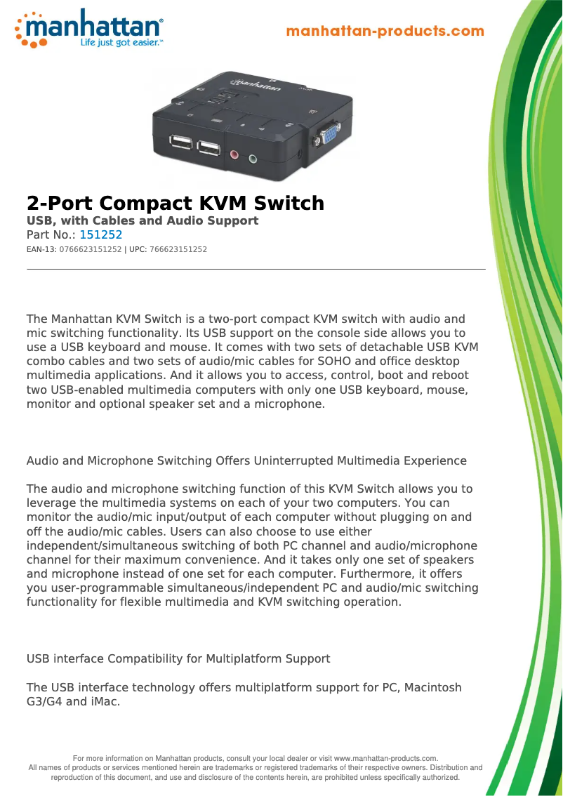 Page 1 de la notice Fiche technique Manhattan 151252