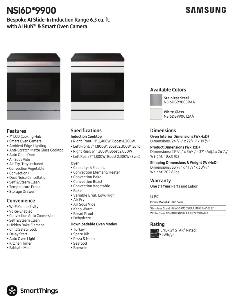 Page 1 de la notice Fiche technique Samsung NSI6DB990012AA