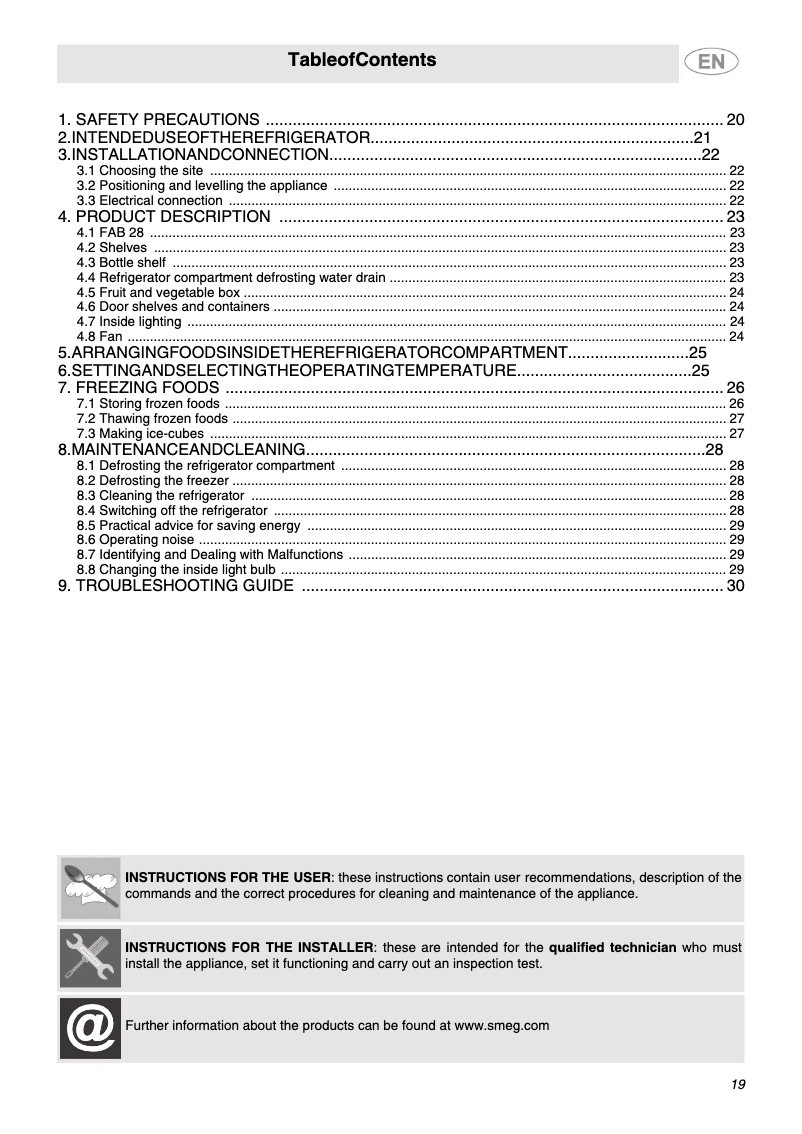 Page 1 de la notice Manuel utilisateur Smeg FAB28RX1