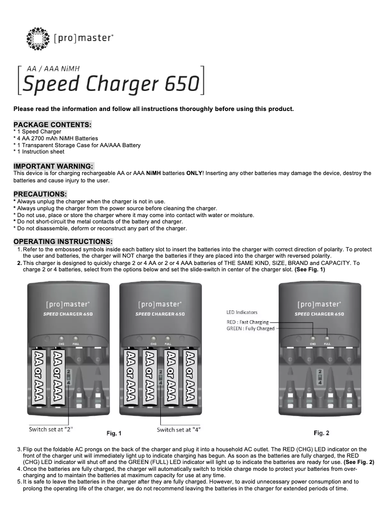 Page n°1 - Manuel utilisateur ProMaster Speed Charger 650
