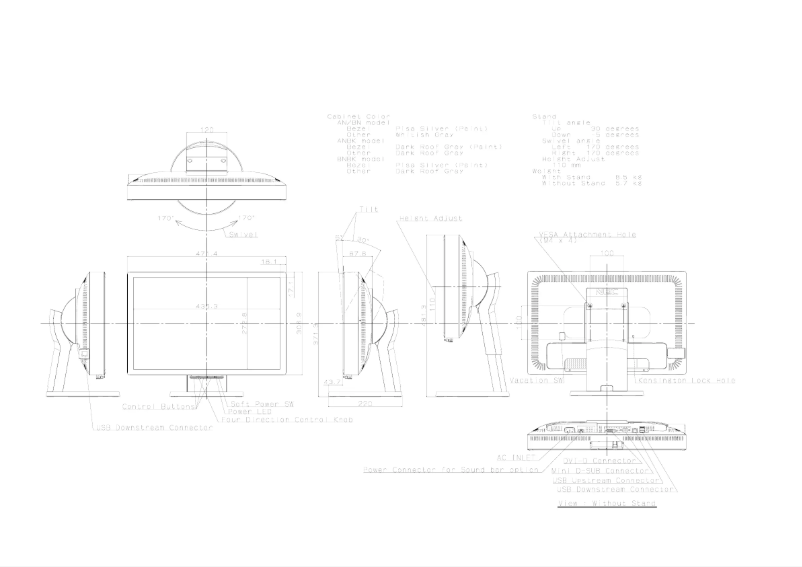 Page 1 de la notice Dessin technique NEC MultiSync LCD2070WNX