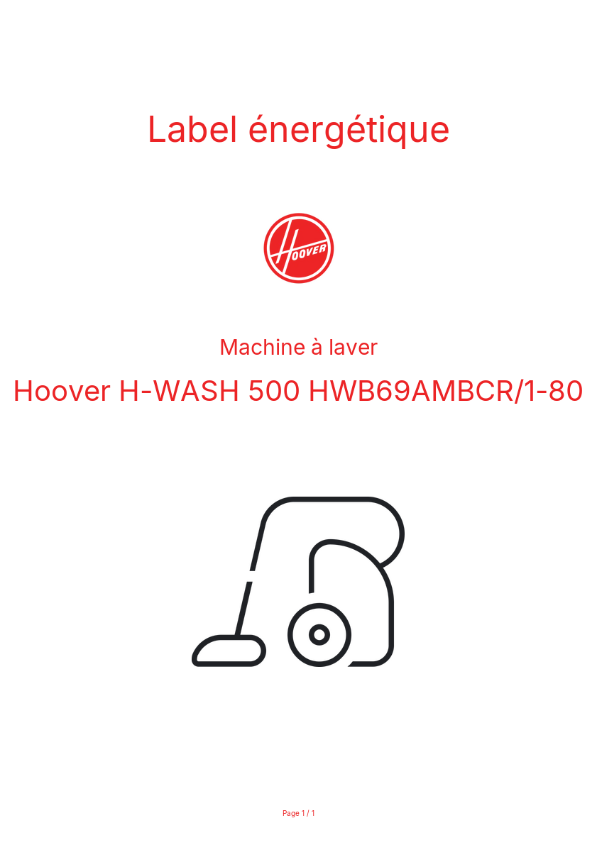 Image de la première page du manuel de l'appareil H-WASH 500 HWB69AMBCR/1-80