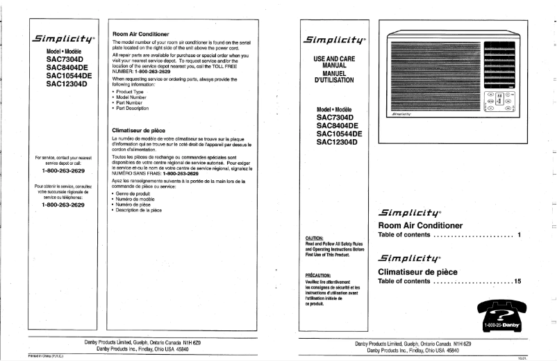 Page n°1 - Manuel utilisateur Simplicity SAC10544DE