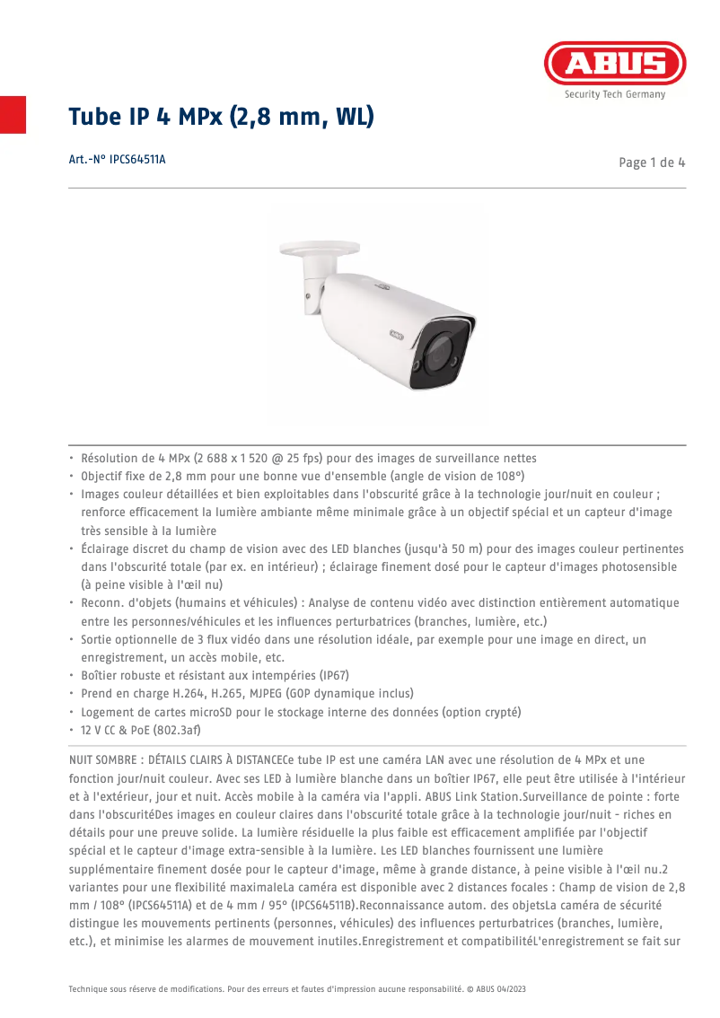 Image de la première page du manuel de l'appareil IPCS64511A