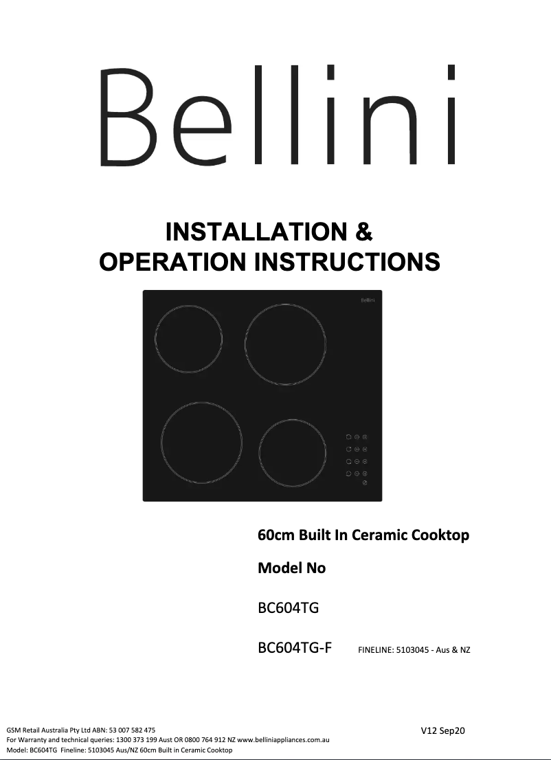Page n°1 - Manuel utilisateur Bellini BC604TG-F